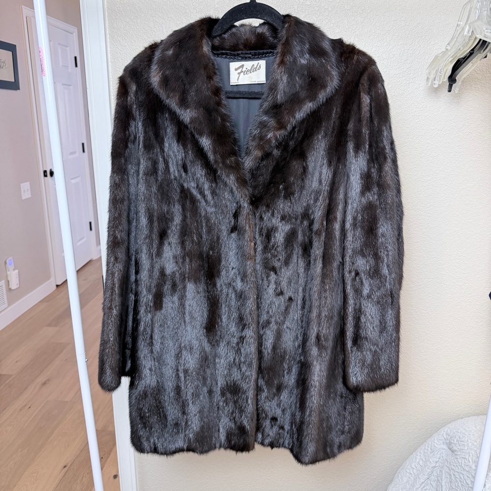 Vintage dark ranch mink fur coat, from the mid-to-late 20th century
